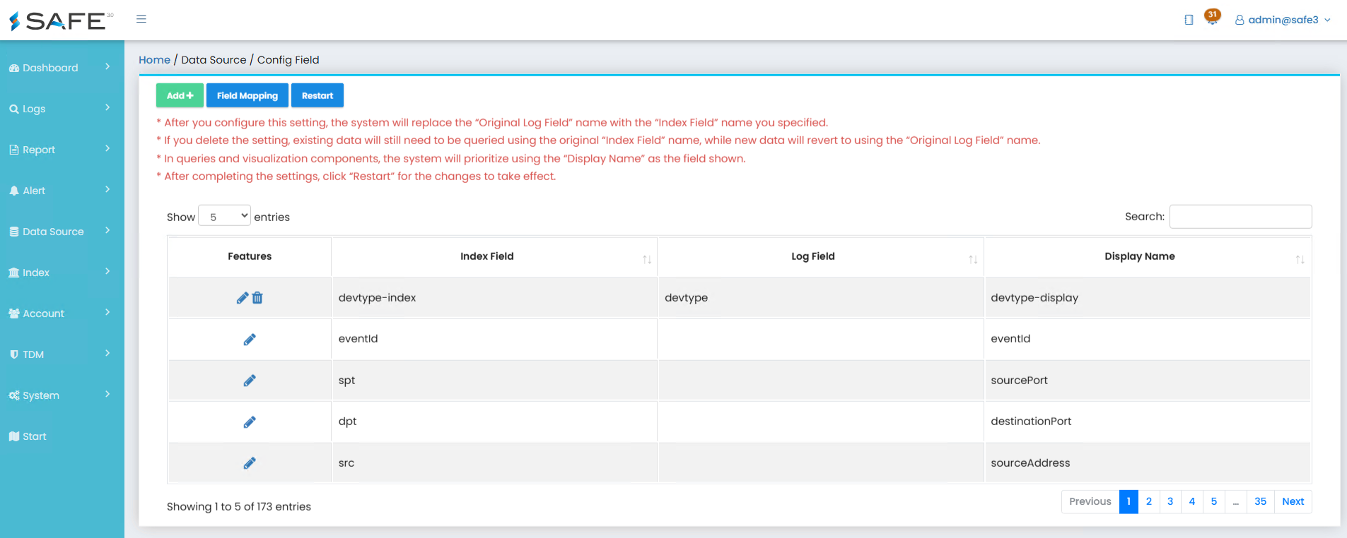 config field1 en
