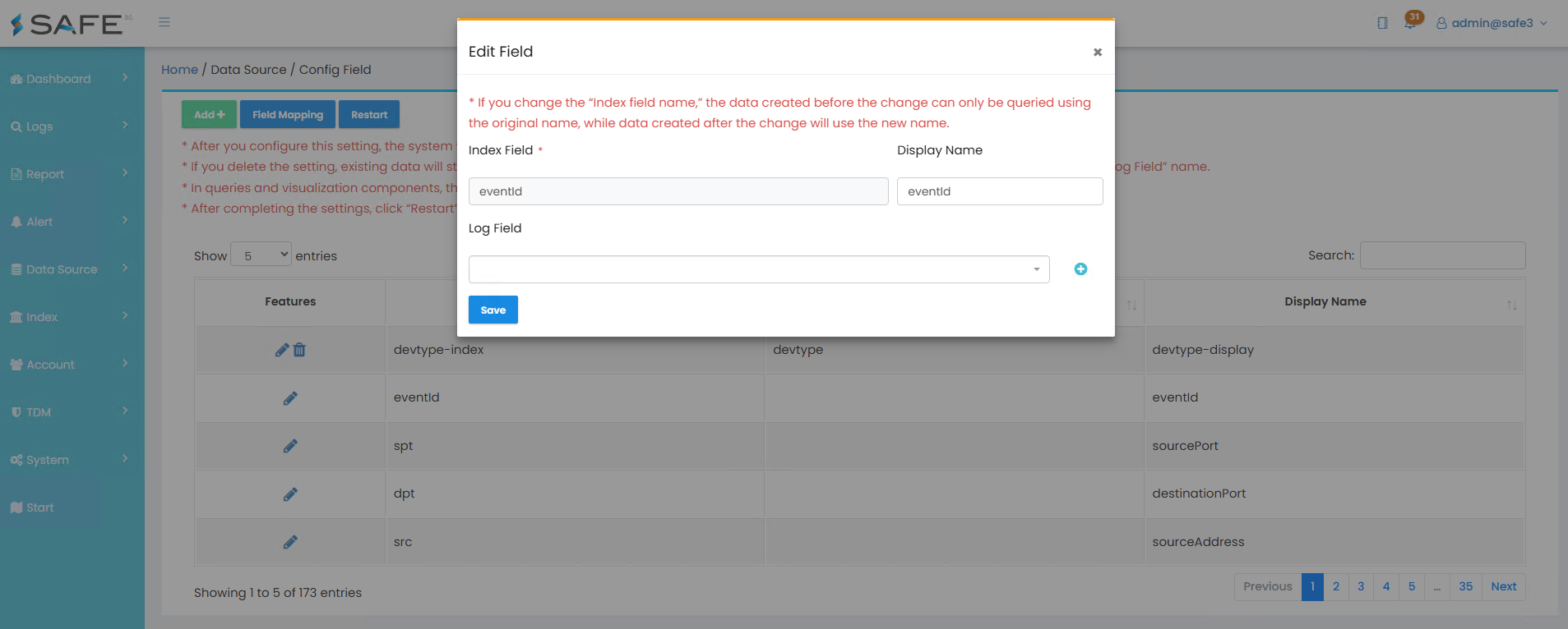 config field2 en