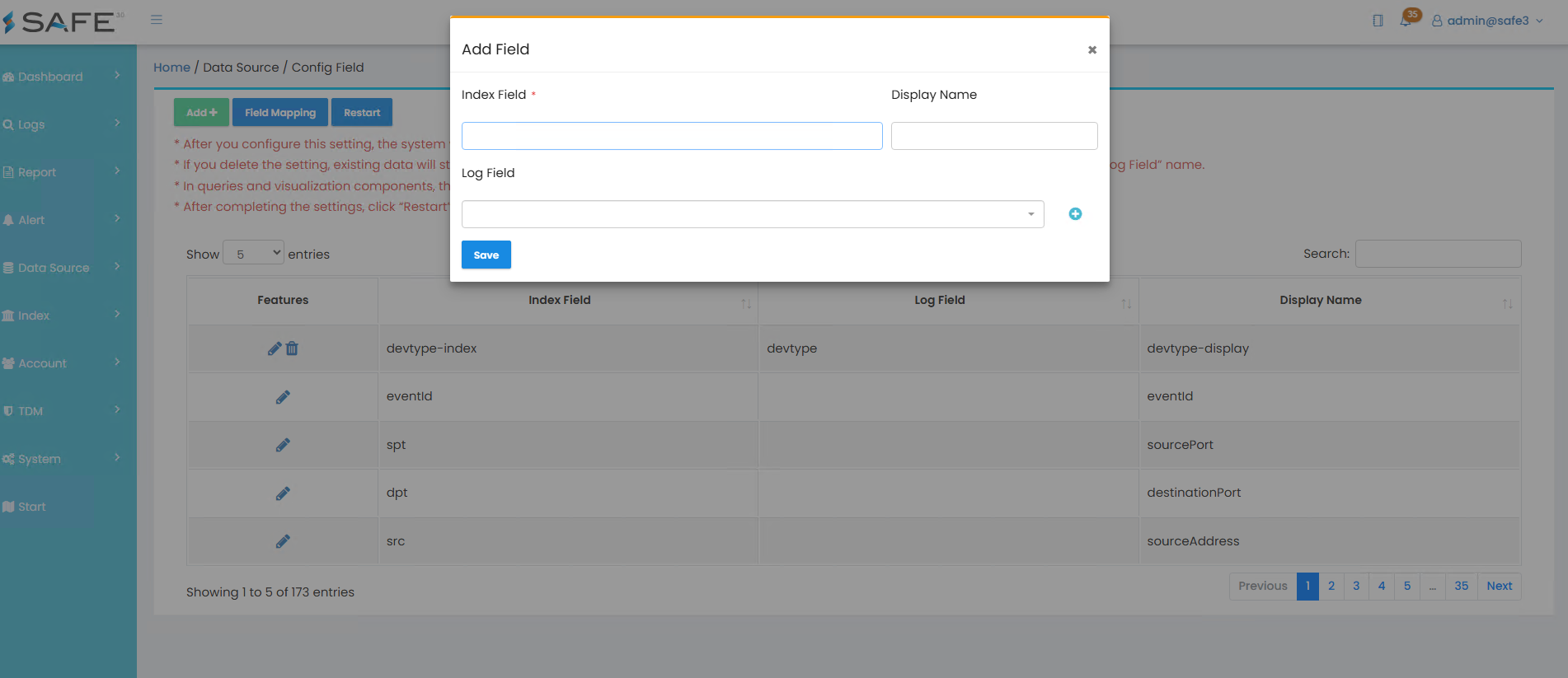 config field3 en