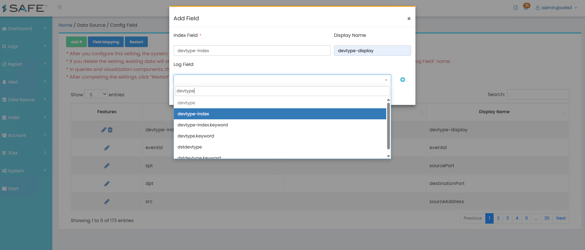 config field4 en
