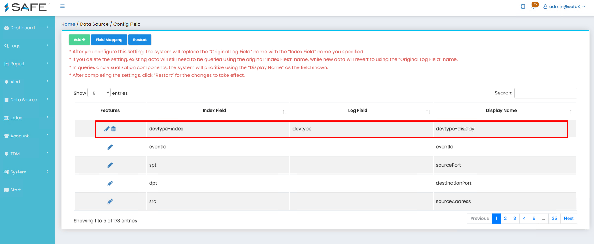 config field5 en
