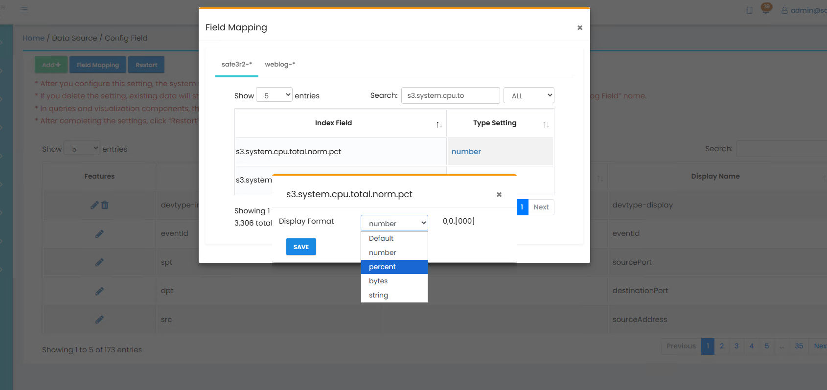 config field8 en